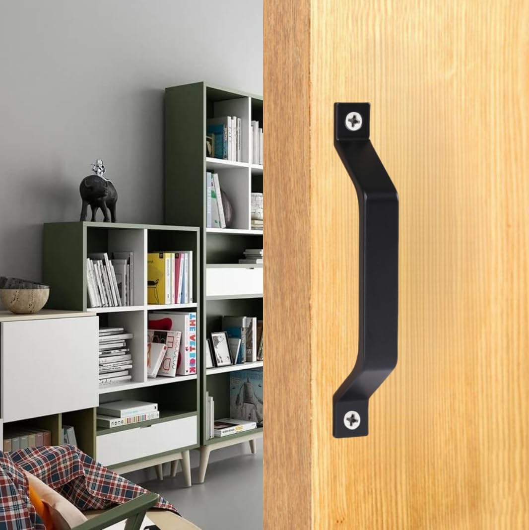 6.1 Inch Barn Door Handles, Gate Handles Hardware, Sliding Door Pull Handles for Sliding Barn Door Gate Cabinet Closet Drawer Garage Shed (Black-2 Pcs)