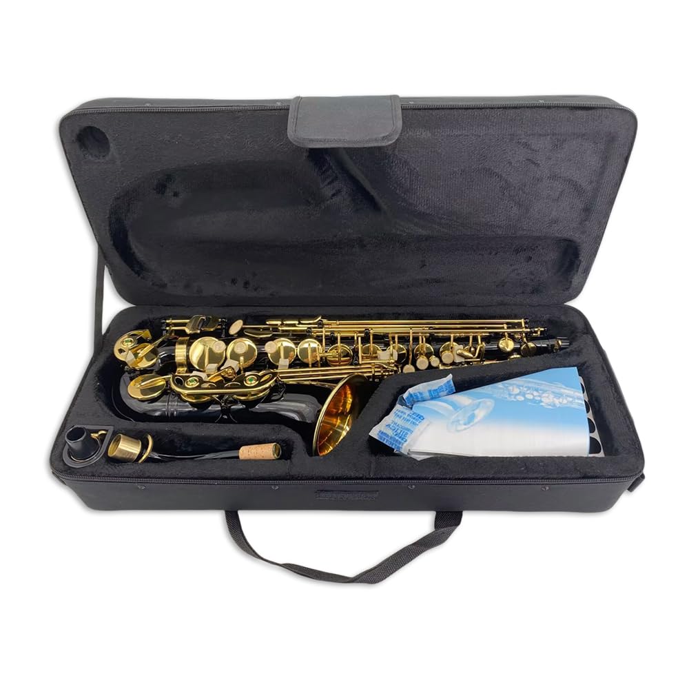 Altsaxophon für Anfänger Erwachsenes Es-Saxophon Einsteiger-Set mit Mundstück, Tragetasche, Gurten, 10 Blatt