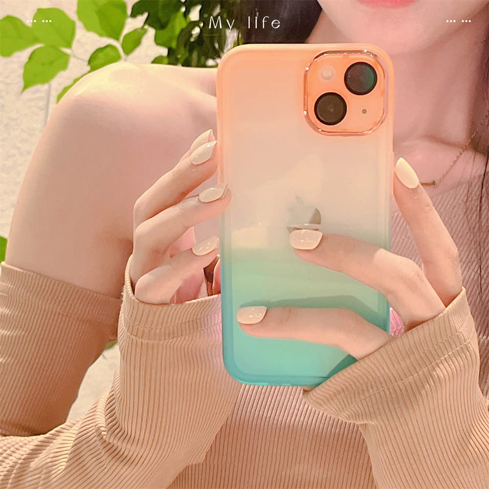 Coque iPhone X antichoc transparente dégradée vert orange avec film caméra