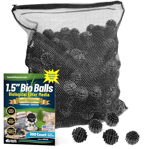 Aquatic Experts 1.5 Large Bio Balls for Ponds Biological Filter Media for Waterfalls & Outdoor Pond Filters Treats Up to 1 000 Gallons (300 Count + 14 x 20 Mesh Bag)