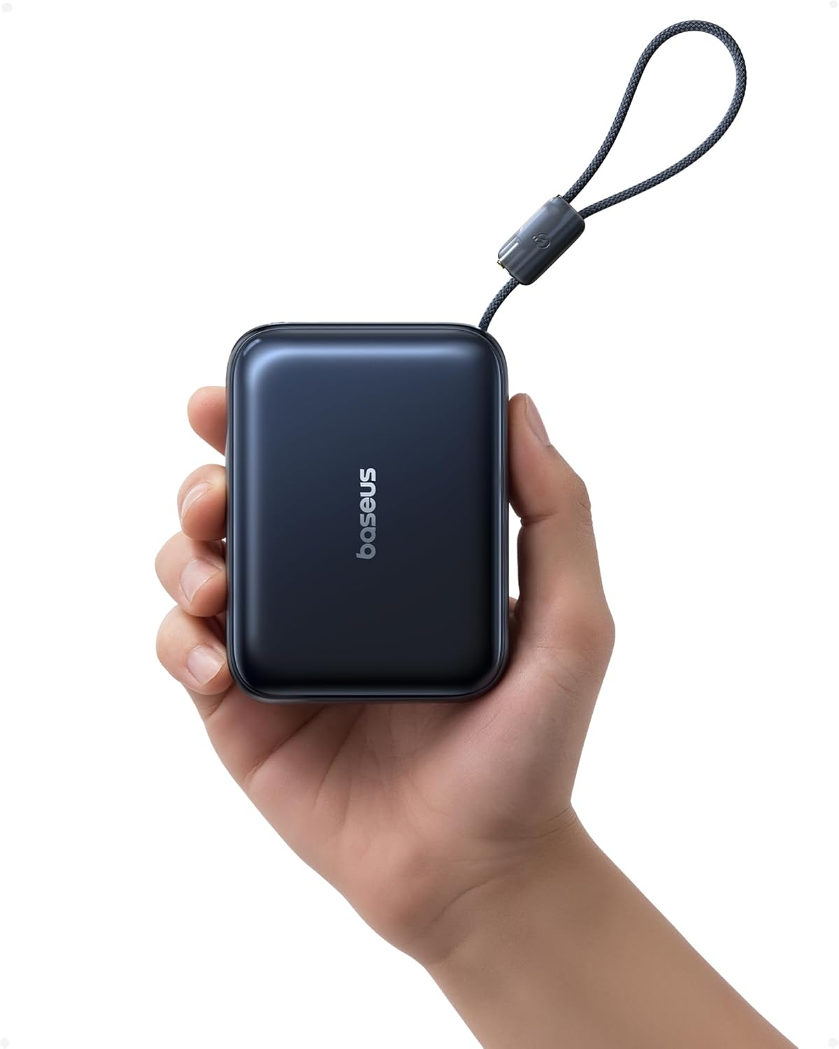 Baseus PicoGo AC22 Mini Power Bank, 20000mAh 45W PD Portable Charger Built-in USB-C Cable, Travel Essential Compact Battery Pack, Fast Charging Battery Bank for iPhone 17/16/15 Samsung S25 Pixel iPad