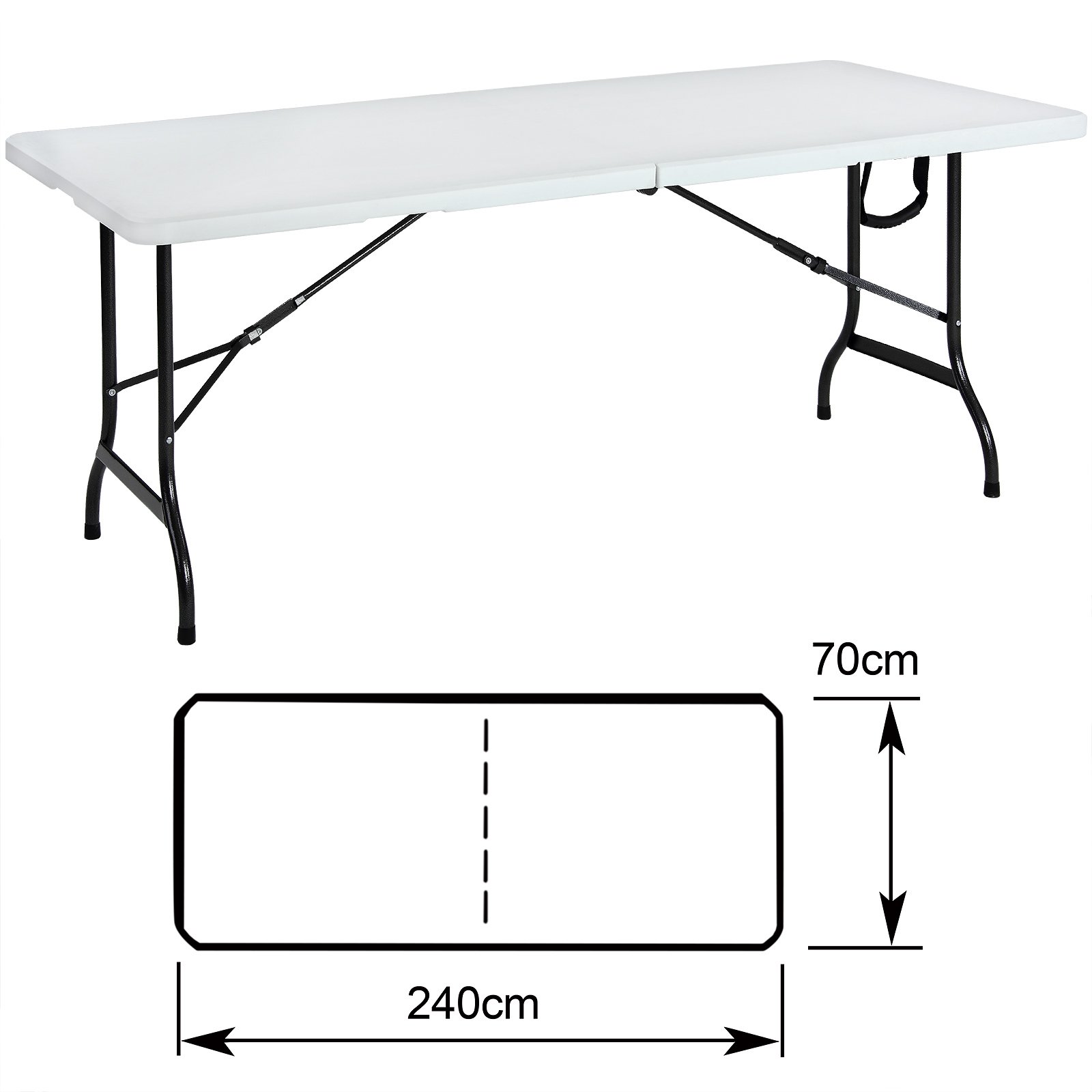 Deuba Mesa Plegable para jardín Blanca Mesa Portátil con Asas 240x70x74cm para Camping fiestás o Picnic al Aire Libre