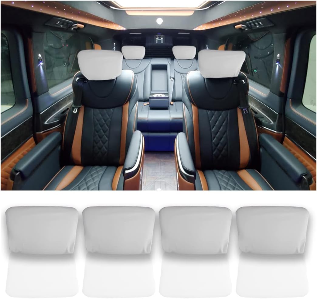 CGEAMDY 4PCS Car Headrest Covers, Soft Breathable Dustproof Washable Head Rest Protector Cover, with Elasticated Hems Universal Automotive Interior Accessories for Van, SUV, All Car Models(White)