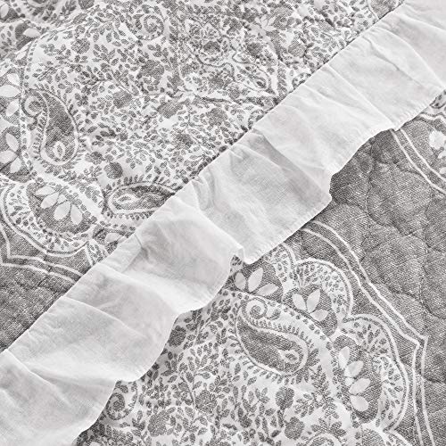 Lush Decor Lucianna Ruffle Edge Cotton 3 Piece Bedspread Set, King, Gray #TOP2