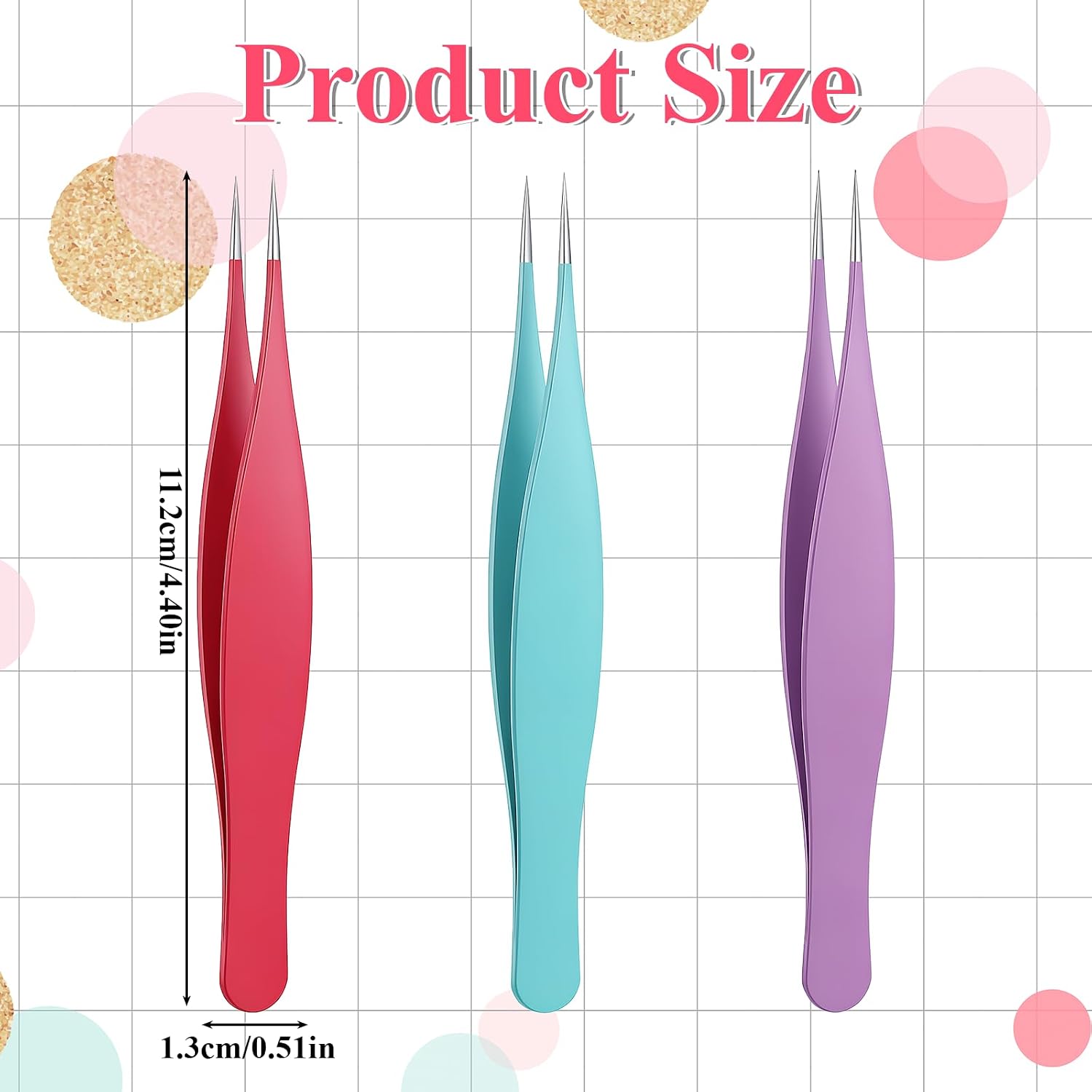 3 PCS Needle Nose Tweezers, Fine Point Tweezer Precision Ingrown Hair Tweezers Stainless Steel Point Tip Tweezer for Facial Hair Nose Eyebrow Blackhead Removal