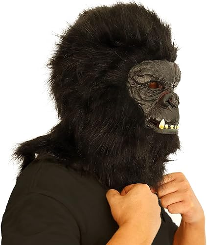 Miniatura 2 de Máscara de cabeza de gorila de animales, disfraz de mono novedoso para Halloween, accesorios de fiesta