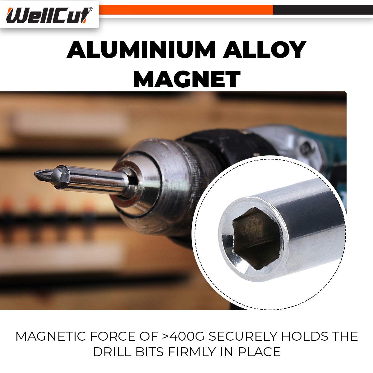 WellCut Set di 41 punte per cacciavite, set durevole e custodia portatile con accessori per trapano, per muratura, metallo, legno, riparazione progetti fai da te