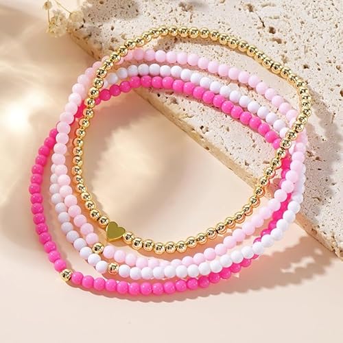 Pingyongchang Bohemian Pink Beads Anklet Set for Women - Handmade Multilayered Elastic Beach Jewelry - Image 3