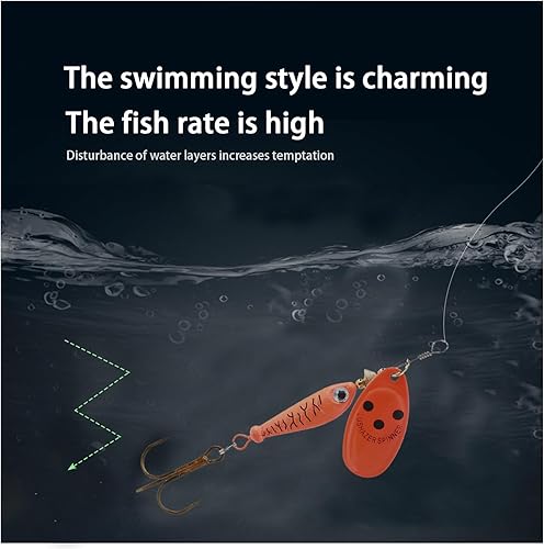 Miniatura 7 de Juego de 4 cebos giratorios de pesca, señuelos de pesca de lubina, cebos giratorios para equipo de pesca de lubina, regalo de gancho de pesca para