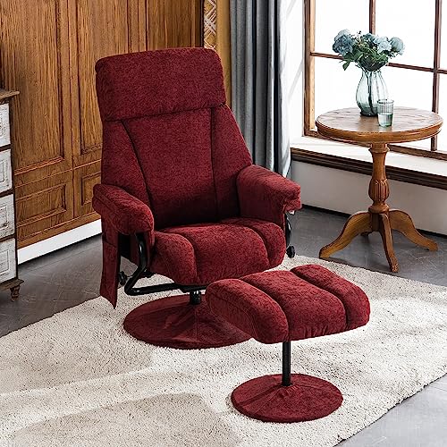 MCombo Swivel Recliner with Ottoman, TV Chair with Vibration Massage, Ideal for RV Small Space, Living Room & Bedroom 4828 (Textile, Burgundy)
