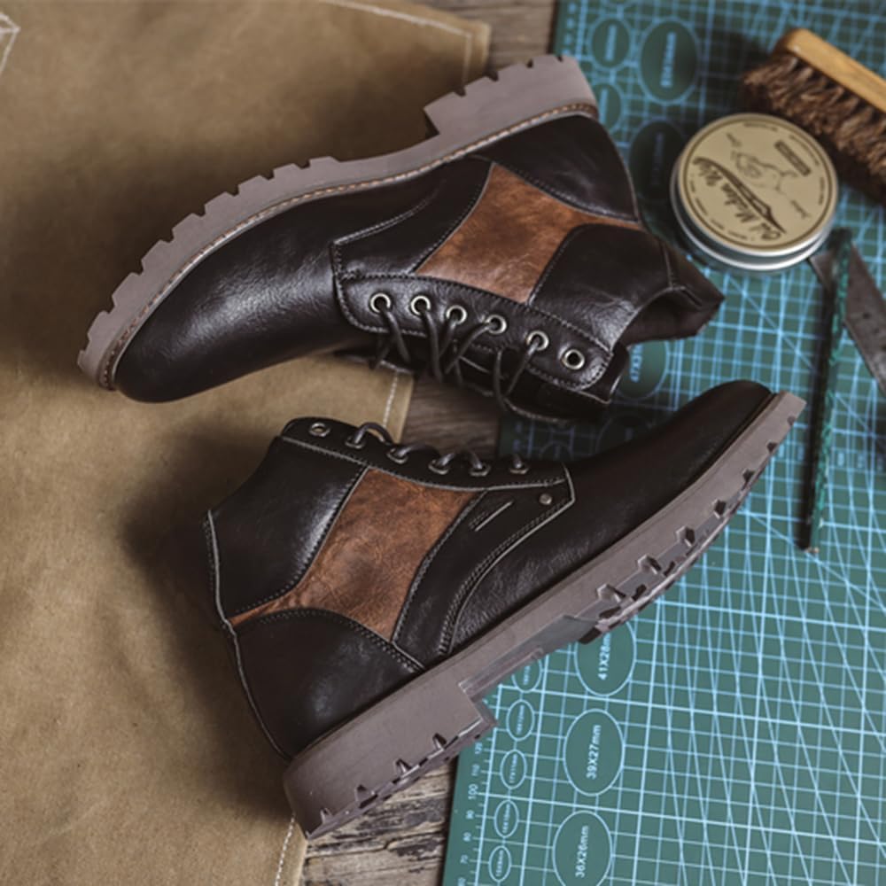 Men's Round Toe Lace Up Motorcycle Boots Casual Combat Dress Ankle Boots for Autumn Winter