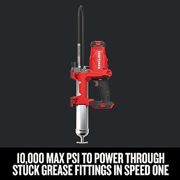 CRAFTSMAN Grease Gun V20 Electric Grease Gun Cordless, 40 Hose, LED Light, 10,000 Max PSI Pushes up to 9 oz. of Grease per Minute, Tool Only (CMCGG001B)