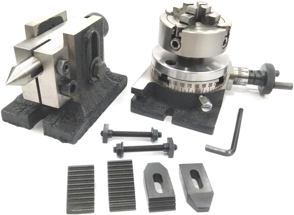 3" Inches/ 80 Mm Rotary Table With 70 Mm-4 Jaws Independent Chuck+ Back Plate +fixing T Nuts Bolts + Suitable Tailstock & M6 Clamp Kit