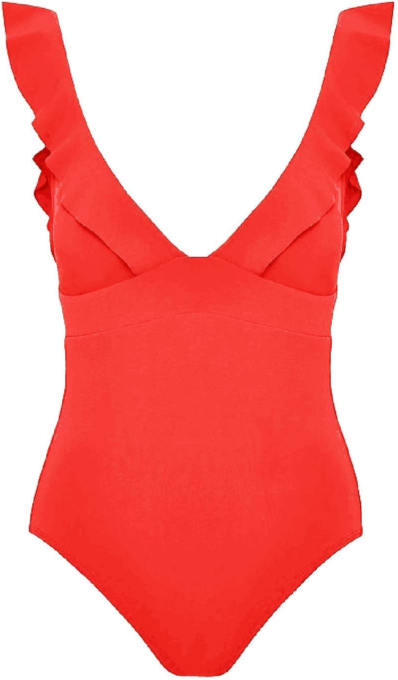 Women's One Piece Swimsuit Ruffle Solid Monokinis Tummy Control Swimwear with Criss Cross Tie Back Bathing Suits