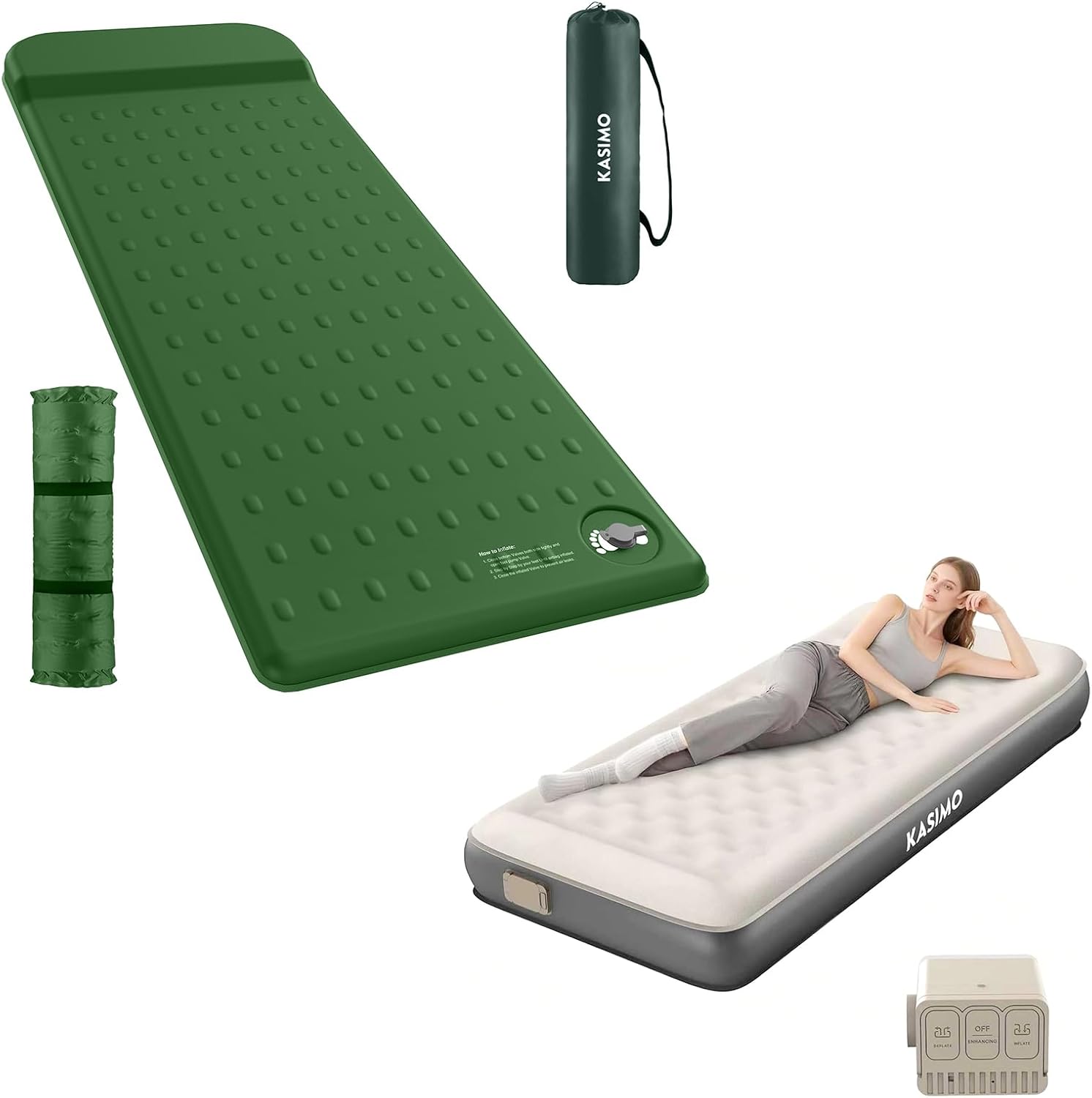 KASIMO TPU Twin Air Mattress and Memory Sleeping Pad