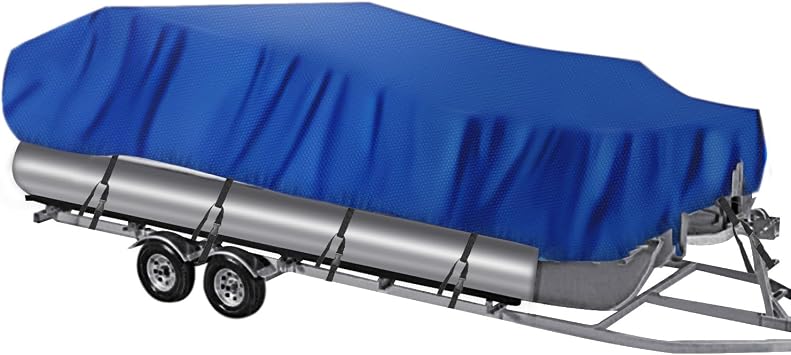 NEVERLAND Pontoon Boat Cover Waterproof Heavy Duty Trailerable Boat Cover Marine Grade Polyester Canvas Cover Fits Pontoon/Deck Boats Boat Length 17-20ft, Beam Width up to 102", Blue