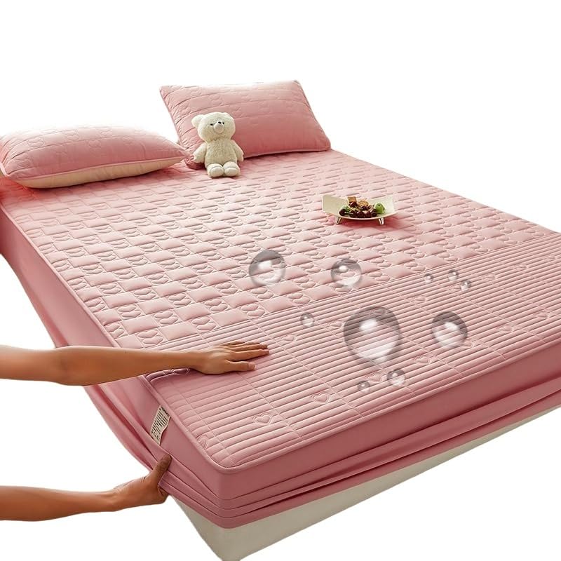 Protector de colchón Impermeable, Funda Ajustable para colchón con Bolsillo Profundo de hasta 28 cm, Funda de Cama silenciosa Lavable a máquina (Rosa, 90 x 200 cm).