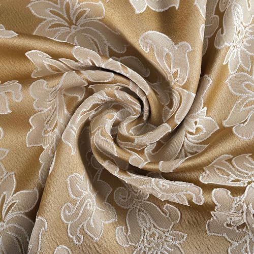 OpulentDreams Jacquard Curtains - Heavy Ring Top Window Curtains for Bedroom & Living Room - Fully Lined - Includes Two Tie Backs - Pair of Panels (Gold - Eyelet, 66" x 72" (167 x 183 cm)) - Image 4