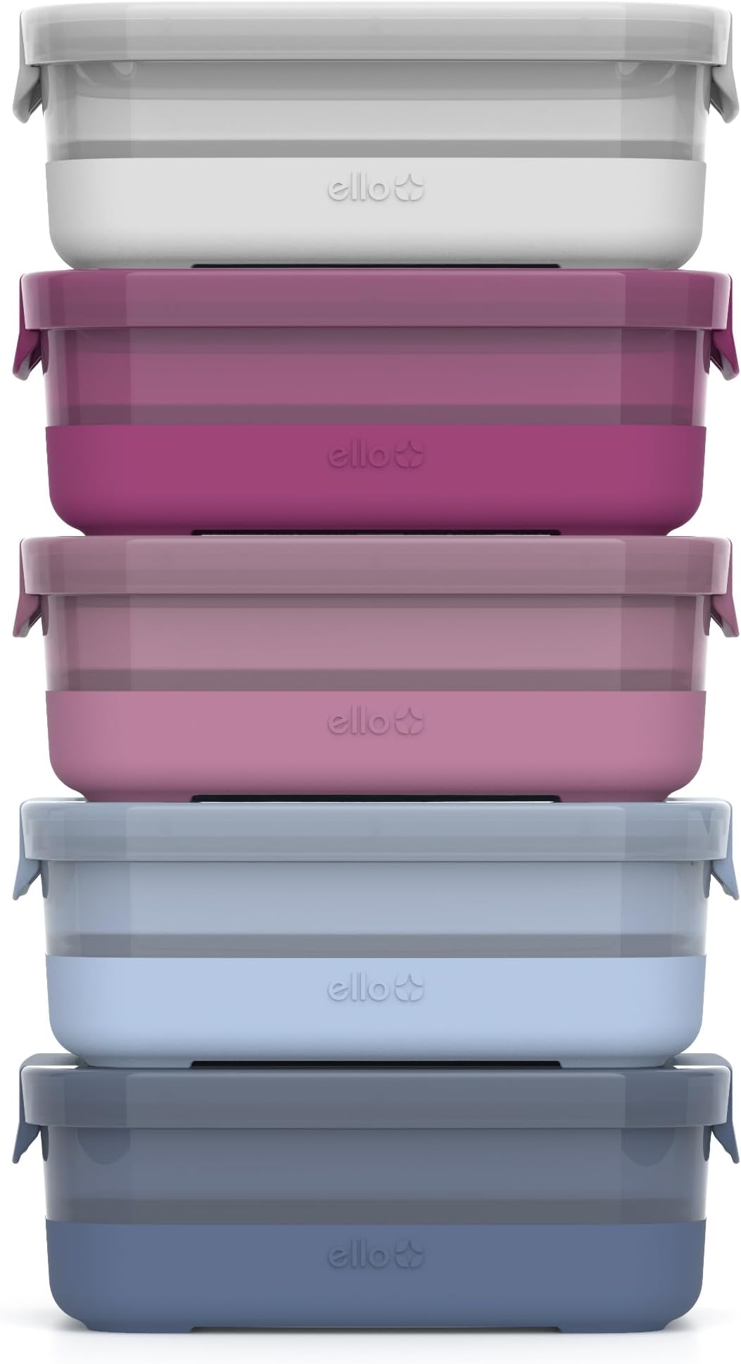 Ello Plastic 3.7 Cup Meal Prep Set 10 Pc, 5 Pack Set - BPA Free Plastic Food Storage Container with Silicone Boot and Airtight Plastic Lids, Dishwasher, Microwave, and Freezer Safe, Elderberry
