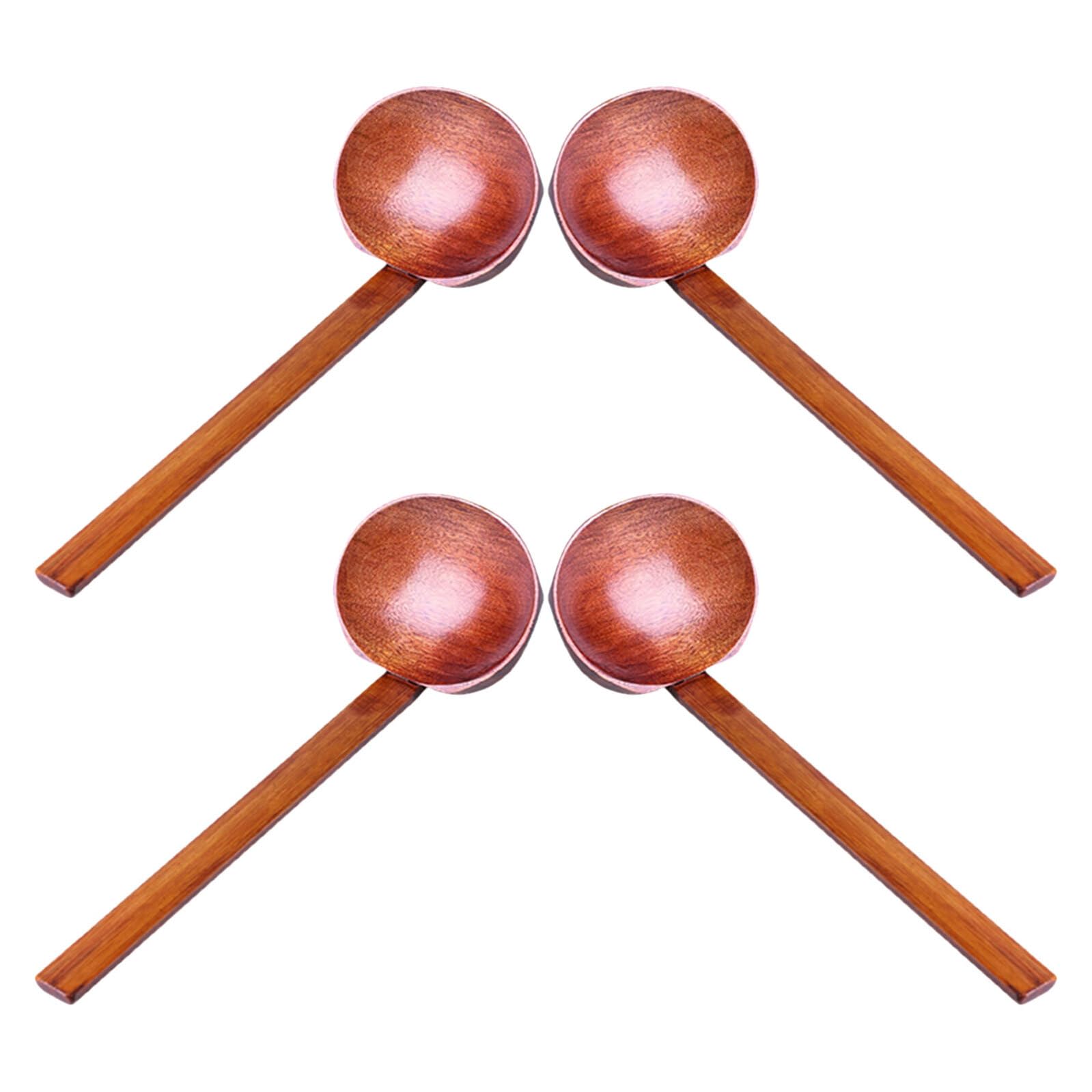 NOLITOY 4 Piezas Cucharas de Sopa Ramen Japonesas de Madera Natural con Mango Ergonómico Antideslizante para Cocina Restaurante
