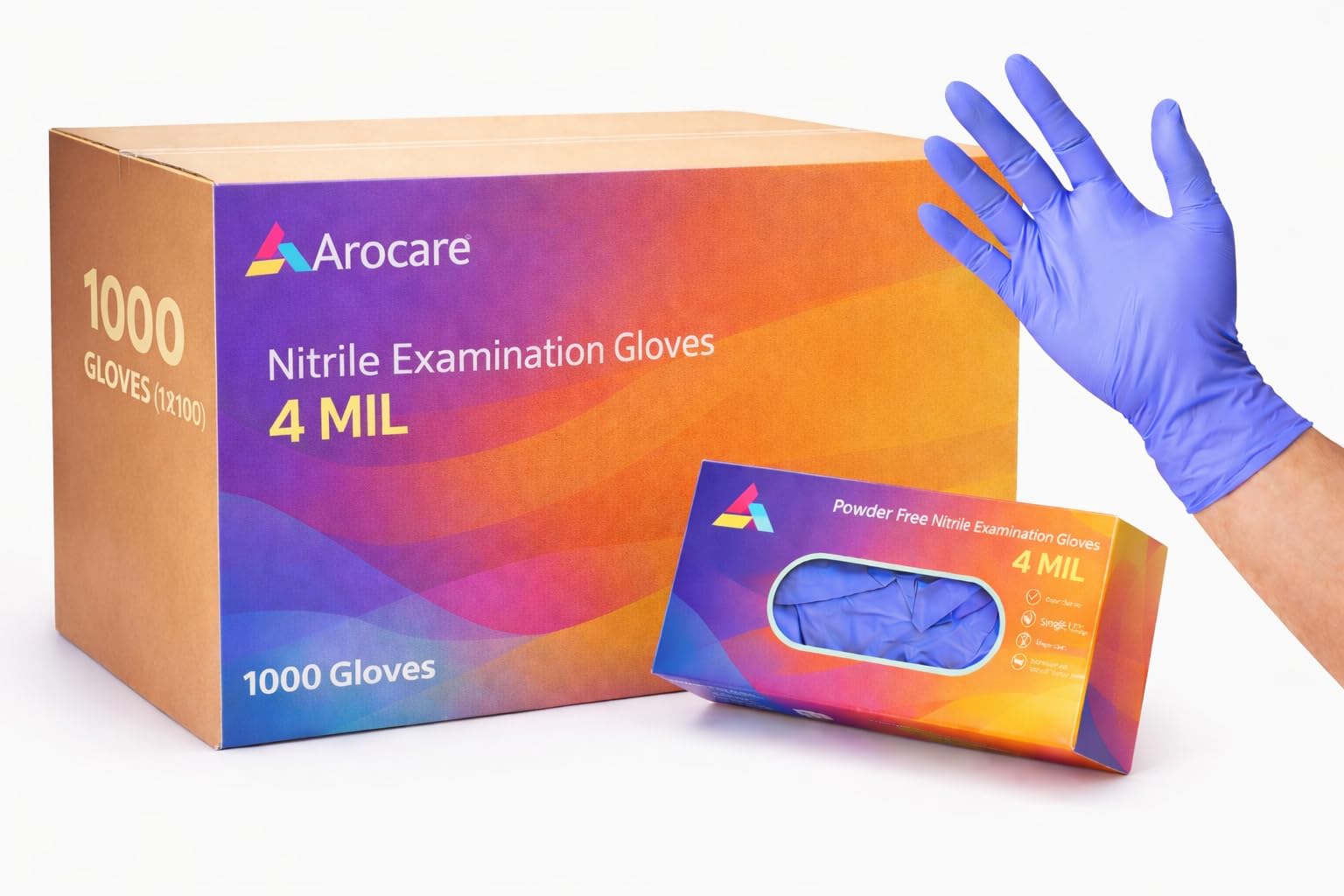 AroCare Guantes de nitrilo, desechables, sin polvo, sin látex, guantes protectores para múltiples usos, cocina, limpieza y más, 1000 guantes de 4 mil, tamaño mediano (paquete de 1000)