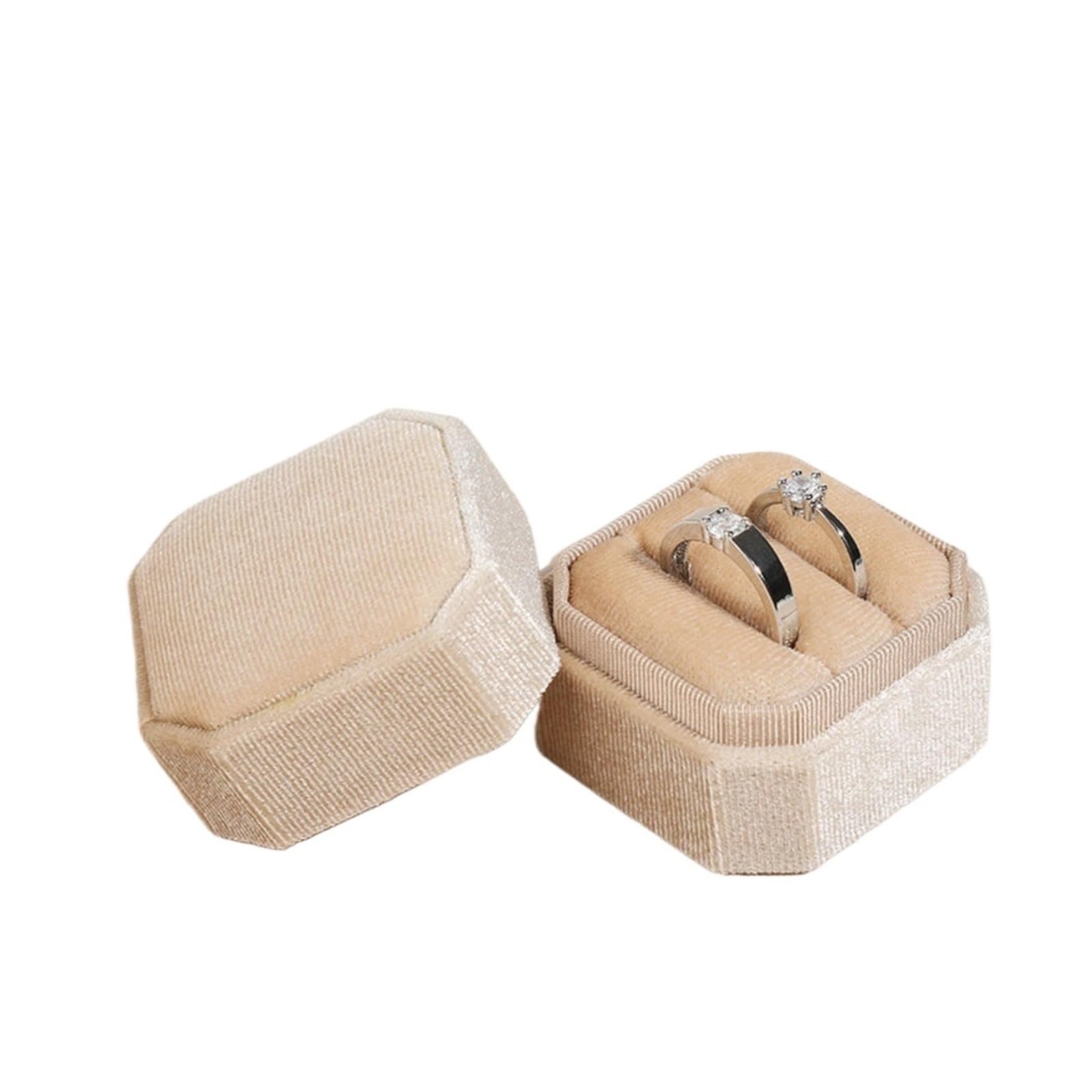 LCKKJHG Wedding Ring Box Octagon Jewelry Box Double Ring Storage With Detachable Lid For Engagement Wedding Packaging Display(Beige)
