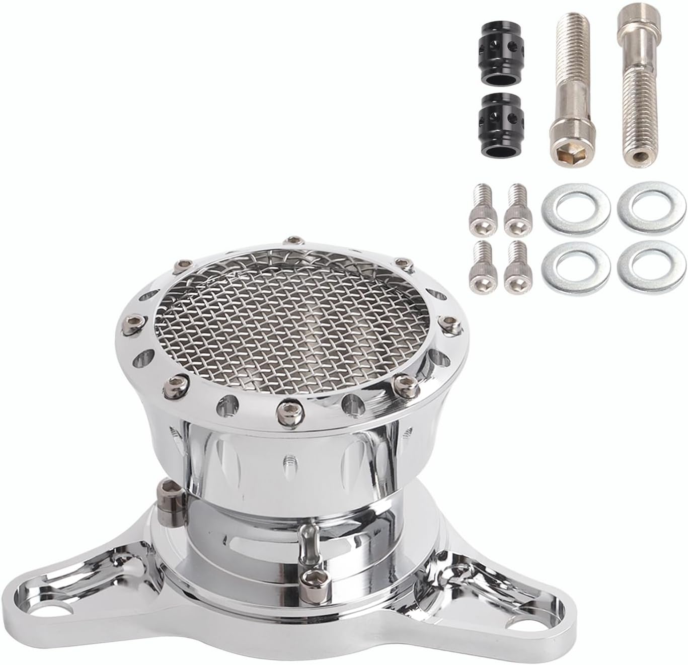 Motorcycle Air Filter CNC Air Cleaner Intake Filter Compatible with Sportster Police XL883 1200 2004-2015 (Chrome)