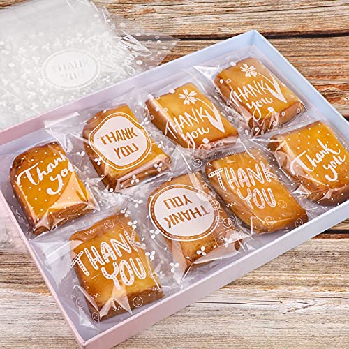 Konsait 100Count Thank You Cookie Candy Treat Bags Self-Adhesive Sweets Biscuit Dessert Bags Plastic Bags Packaging Thank You Cellophane Gift Goody Bags For Bithday Summer Party Favors Supplies #TOP3
