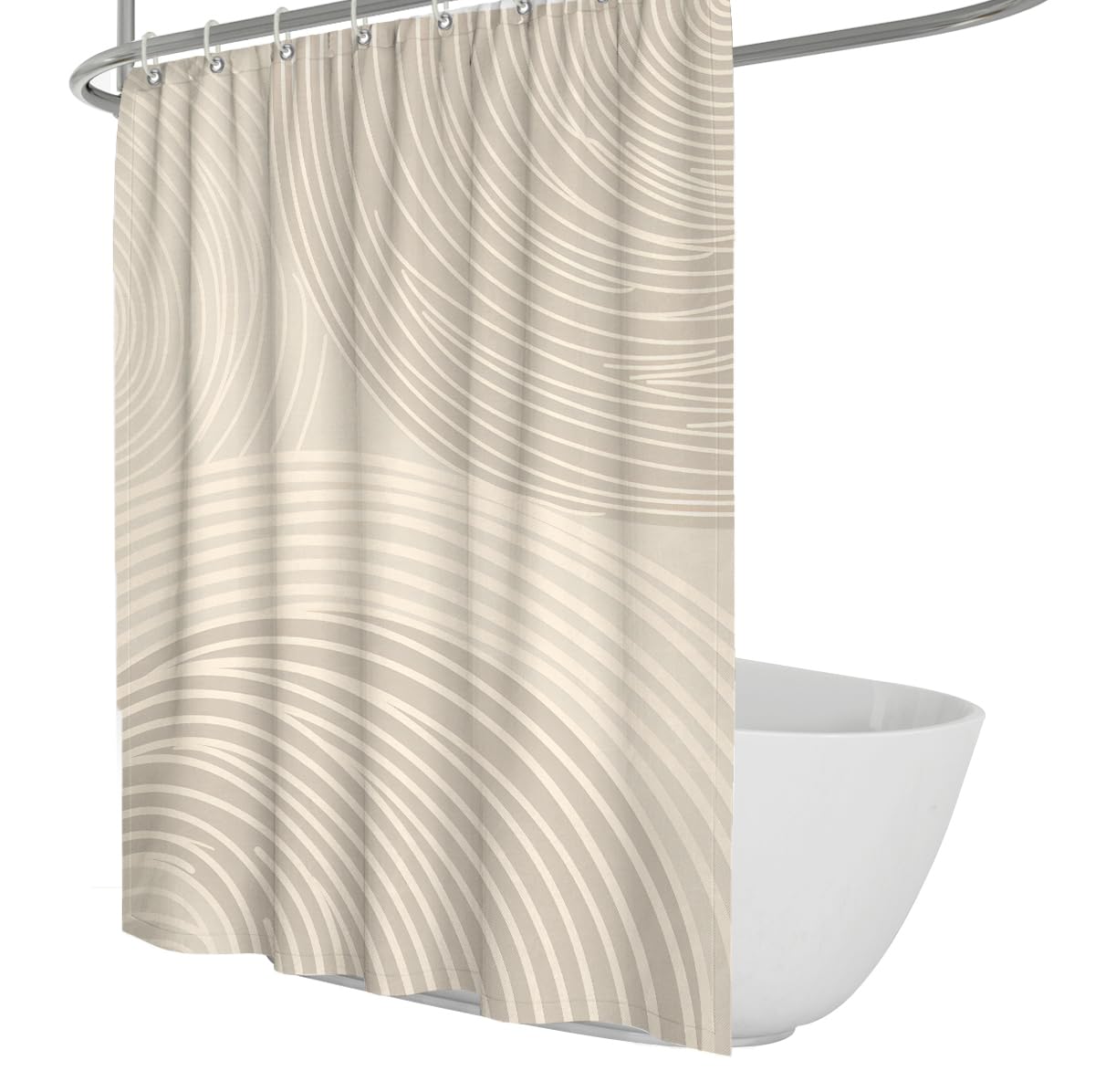 Uiringart Shower Curtains Beige Abstract Concentric Circles W180xl200cm Modern Line Art Anti Mould Waterproof Quick Dry Bathroom Curtain Bathroom Decor