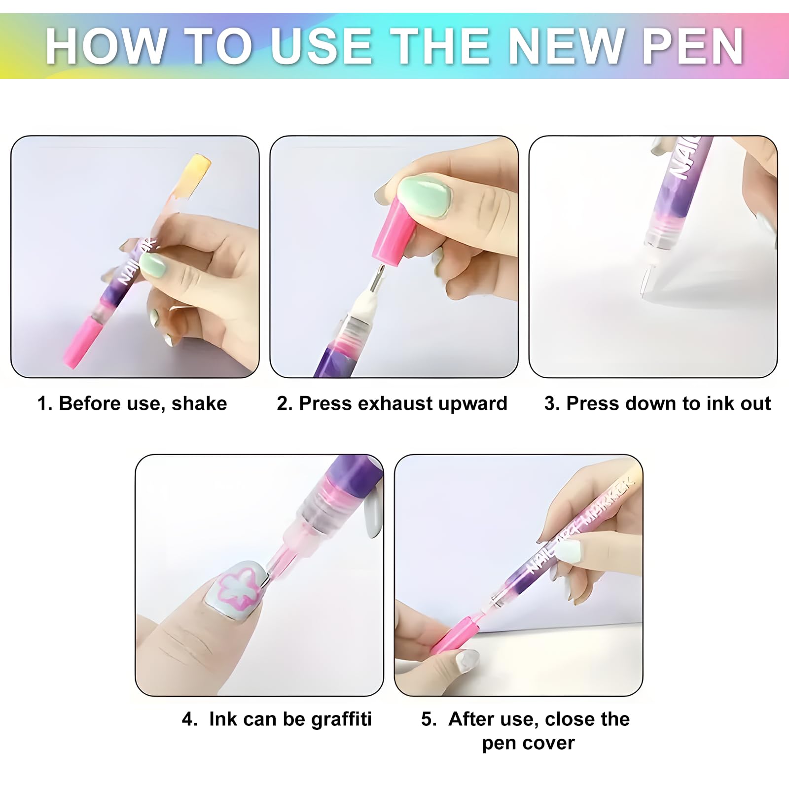 12 Colours Nail Art Pens Set, Fine Tip Nail Art Marker for Real Nails & Acrylic - Image 4