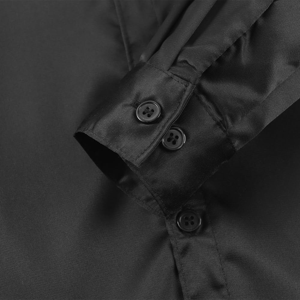 Spring&Gege Boys Shiny Satin Dress Shirts Sateen Long Sleeve Wrinkle-Free Solid Formal Wedding Button Down Shirts - Image 5