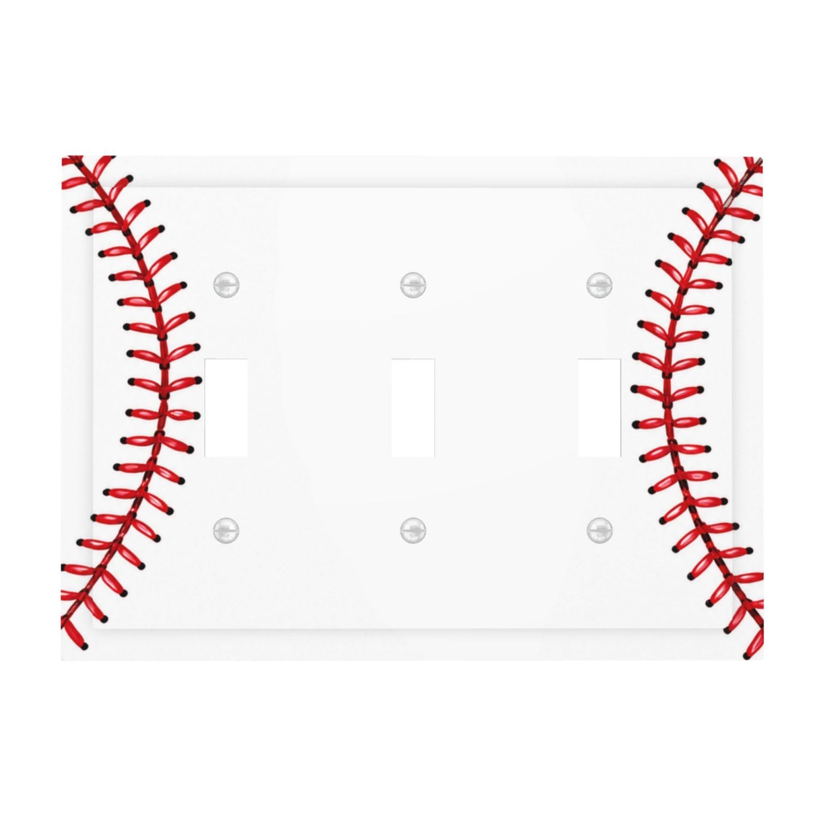 Xuejiaku Decorative Light Switch Cover Plate Baseball Stitches Triple Toggle Switch Plate Covers 3 Gang Wall Plate Minimalist Red Baseball Print Outlet Covers Faceplate for Boys Room Sports Decor