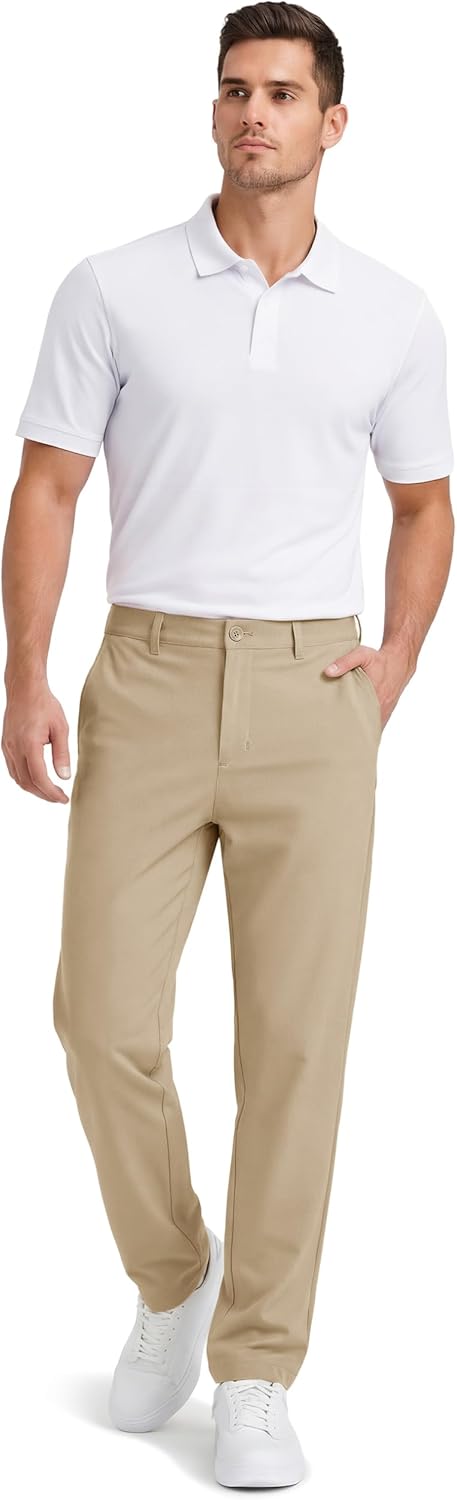 TACVASEN Golf Pants Men Stretch Classic Fit Mens Slacks Straight Leg Lightweight Pants with Zipper Pockets for Dress Work