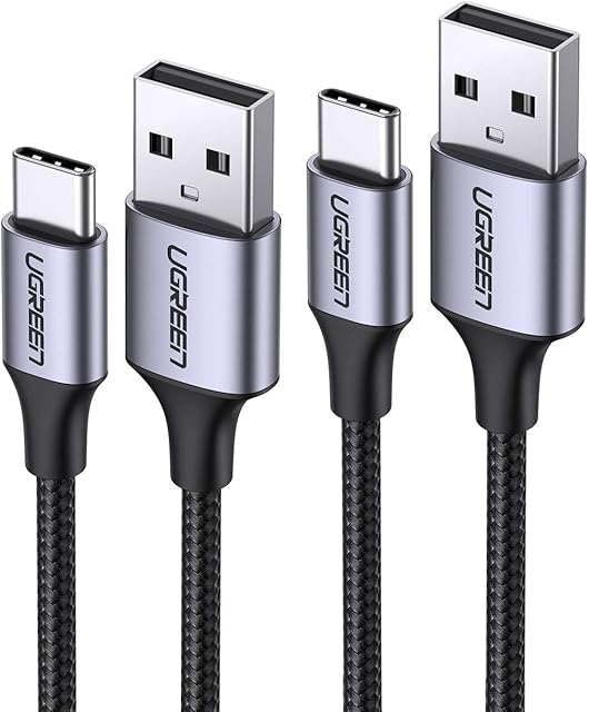 UGREEN USB C Cable 2 Pack USB Type C Quick Charge QC 3.0 Lead 3A Fast Charging Cord Compatible with Galaxy S22, S21, S20, Note10, A80, Pixel 6 5, Huawei P40, Redmi Note 8, Moto G7, Switch (1M + 2M)