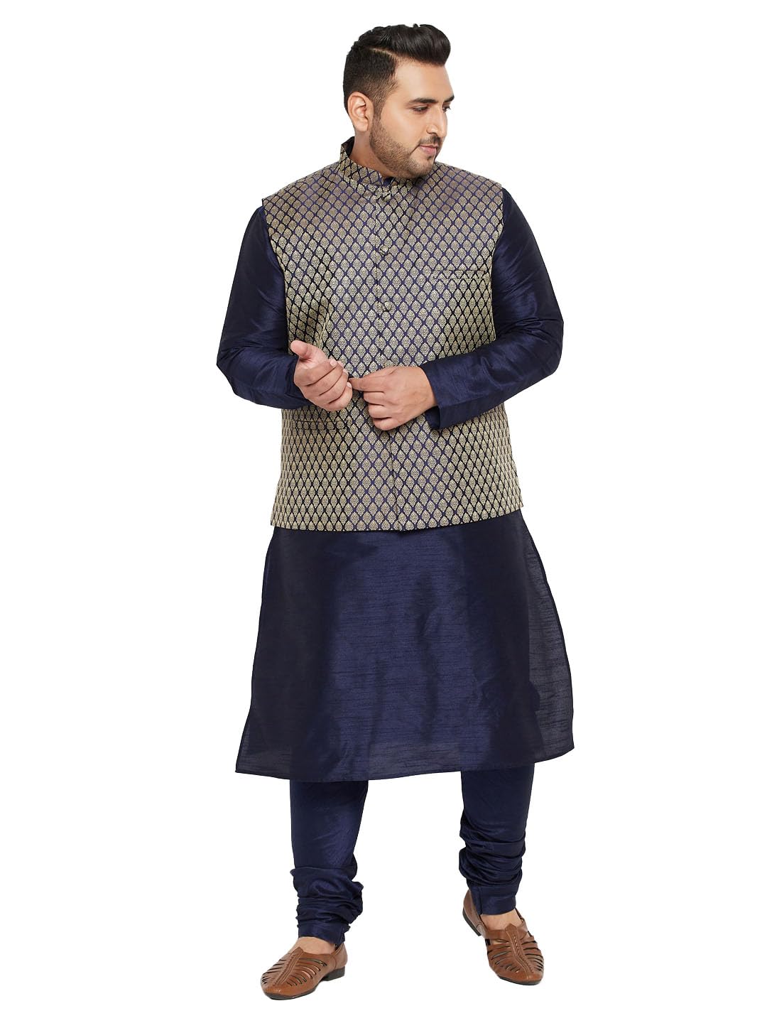 vastramay plus Men's Silk Blend Jacket Kurta Pyjama Set-picture-34
