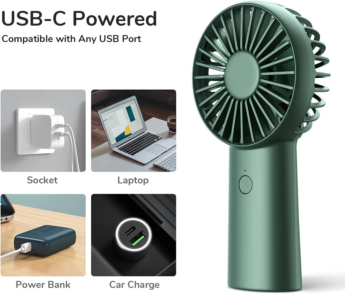 JISULIFE Handheld Fan, Small Portable Hand Fan, Personal USB Rechargeable Pocket Fan [4000mAh,4-16 Working Hour] Battery Operated Desk Fan with 3 Speed for Outdoor, Travel, Office, Home -Dark Green : Home & Kitchen