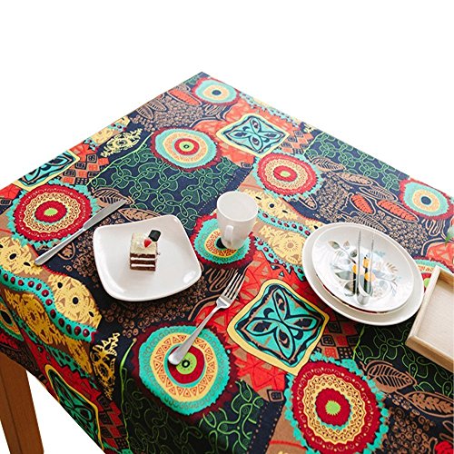 Bringsine Washable Square Cotton Linen Colorful Flower Print Tablecloth, Vintage Dinner Picnic Table Cloth Home Decoration（Square, 36 x 36 Inch）