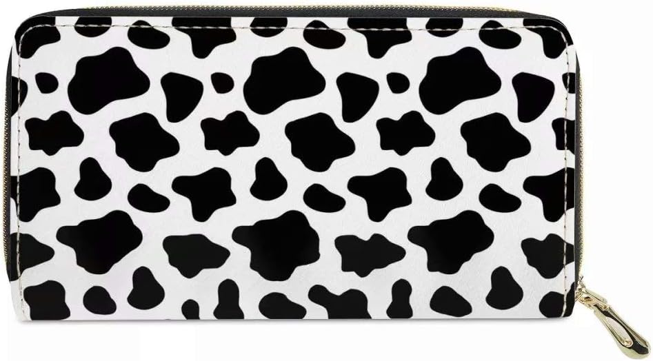 chaqlin Multi Credit Card Wallet with Zippered Coin Pocket,Cute Cow Skin Money Bags Coin Holder Phone Case for Travel Holiday Party(Black)