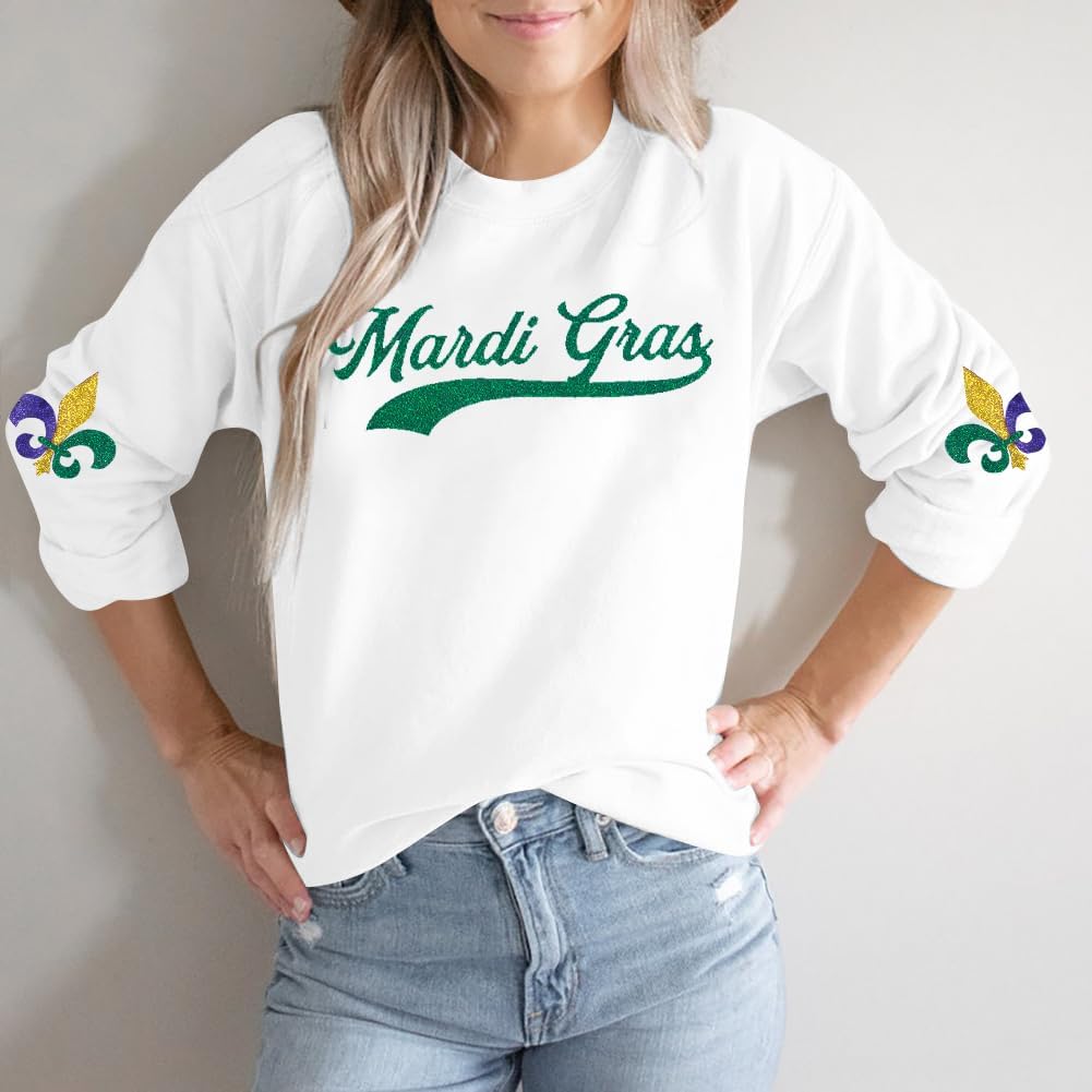 ASTANFY Mardi Gras Sweatshirt Women New Orleans Mardi Gras Party Shirts Funny Carnival Sweatshirt Mardi Gras Print Pullovers - Image 3