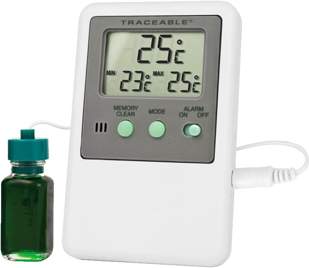 Traceable Temperature Monitoring Kit (TM-4127) Refrigerator Freezer Thermometer, Calibrated with Glycol-Encased Probe, NIST Certificate Included