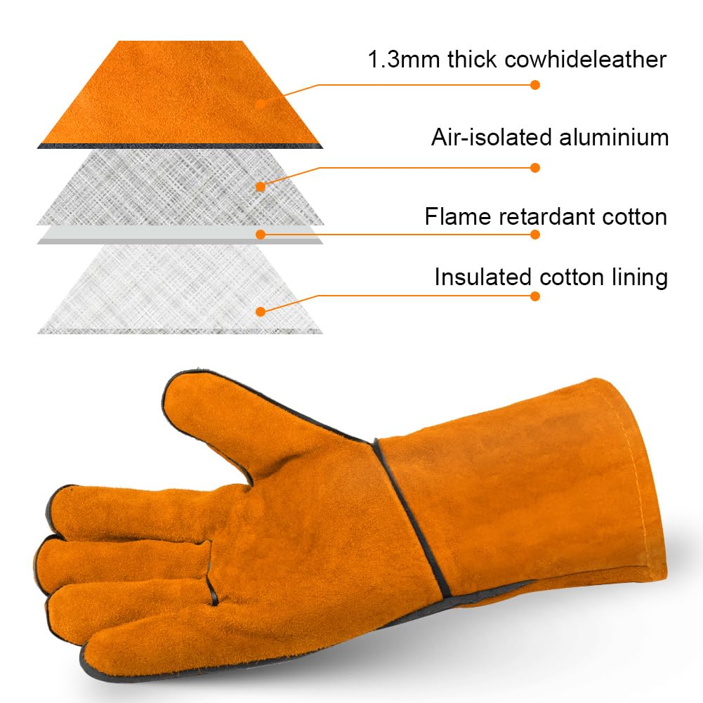 AUAUY Welding Gloves, Heat Resistant Long Leather Gauntlets, Fire Resistant Welders Gloves - Image 4