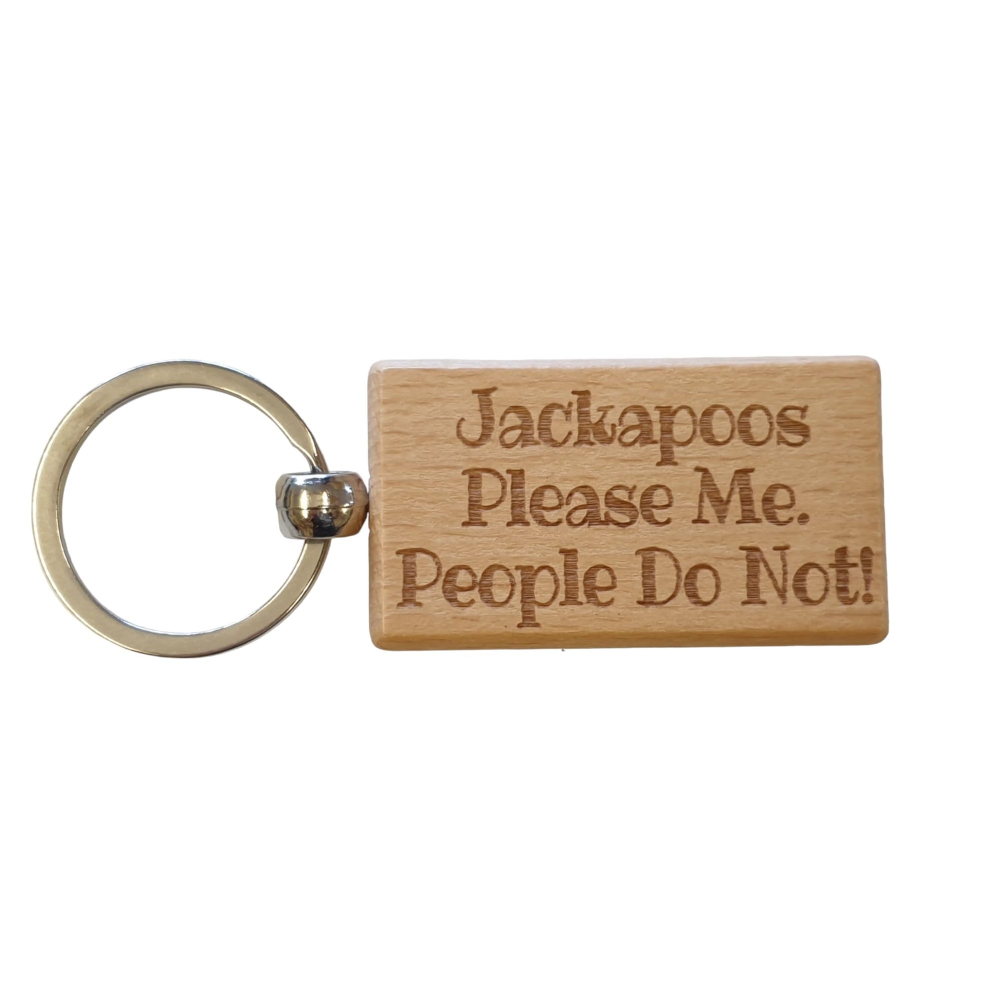 Decalarama Brown Jackapoo Keyring Gift - * Please Me People Do Not - Nice Cute Engraved Wooden Key Fob Novelty Dog Owner Present