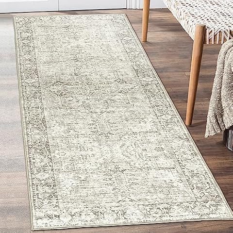 ReaLife Machine Washable Area Rug Runner - Living Room Bedroom Bathroom Kitchen Entryway Office - Padded Low Pile Stain Resistant Premium - Boho Farmhouse Vintage - Lyle - Beige Ivory 2'6" x 8' Cover