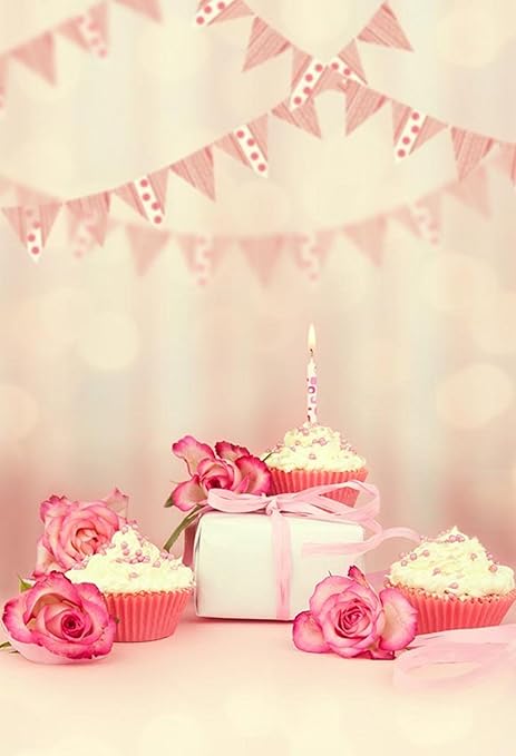 Amazon 5 X 7 Ft女の子誕生日パーティー背景sweetケーキピンクローズバナーギフトblurredピンクテーマstudio Backdrop Newborn Princess Wedding Anniversaryブース壁紙ファブリックステージ小道具 Memory バックペーパー 背景布