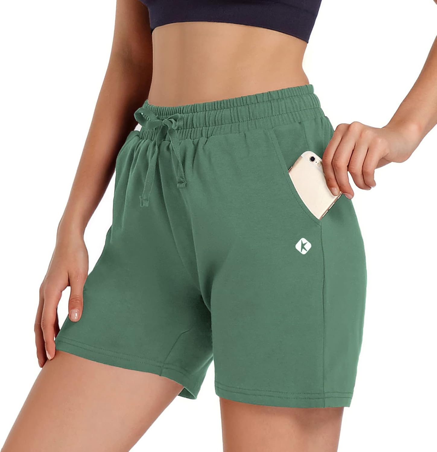 Ksmien Women’s Knit Cotton Bermuda Shorts with Deep Pockets for Women Lounge Walking Running Athletic