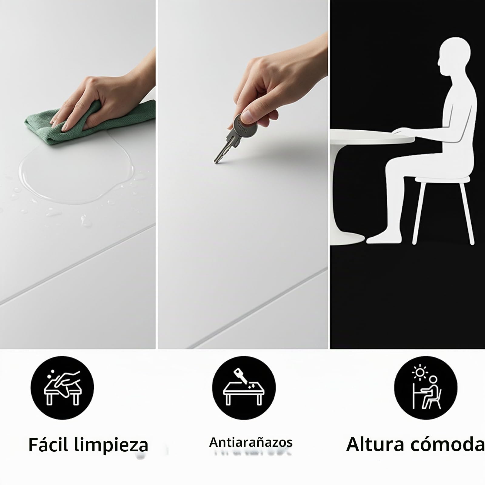 Mesa de Comedor Redonda Extensible, 100-140 x 100 x 75 cm, para 4-6 Personas, Ideal para Comedor, Cocina y salón, Blanco + Negro (AB)
