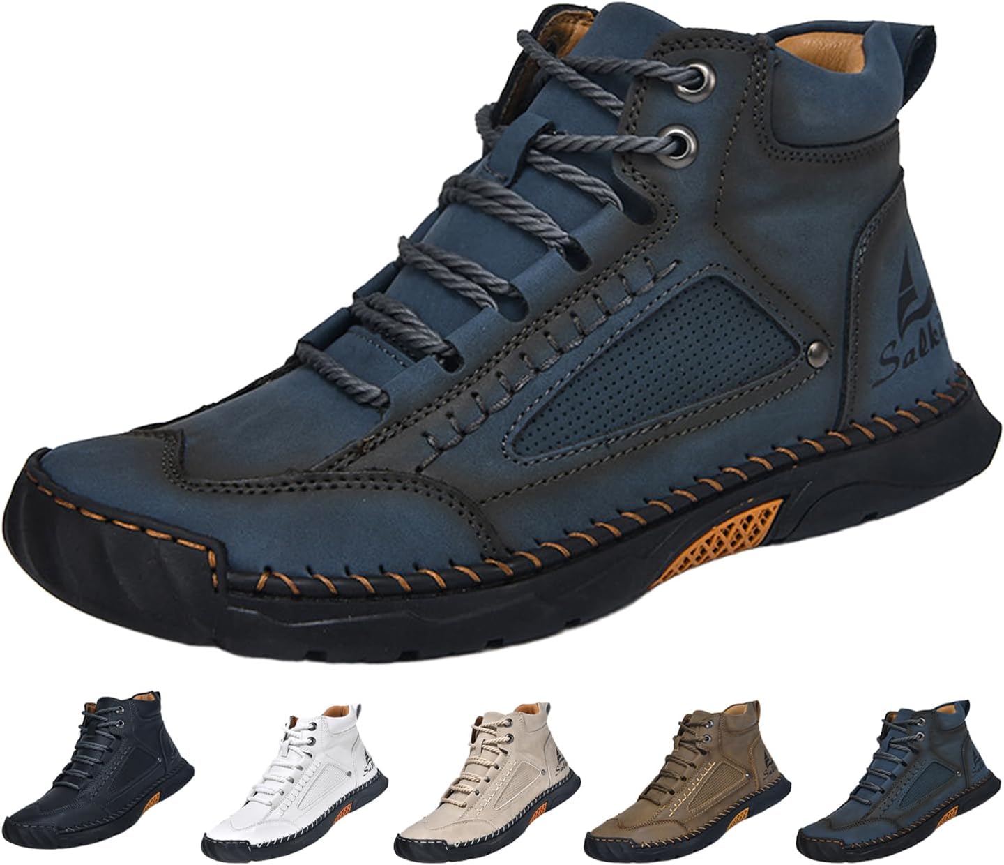 Men's Casual Hiking Chukka Boots,Comfort Handmade Leather Waterproof Non-slip Ankle-Support Lace-up Outdoor Travel Shoes