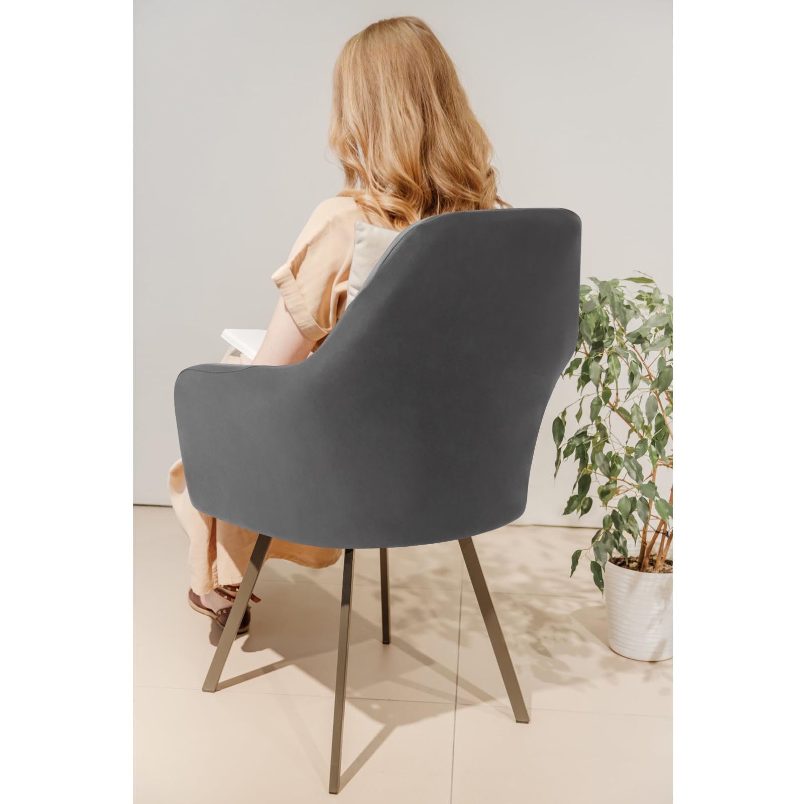 Housse de Chaise Extensible Lot de 4 Housses de Chaise de Salle à Manger avec Accoudoirs Housse Chaise Bureau Amovible Lavable Protection Chaise pour Salon Cuisine Hôtel (Gris, 4PCS)