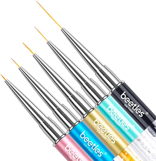 Beetles Nail Art Liner Brushes, Nail Gel Polish Painting Nail Art Design Brush Pen Set Diamond application Rhinestone Handle, Nail Dotting Painting Drawing Pen Sizes 5/7/9/11/20mm, 5Pcs
