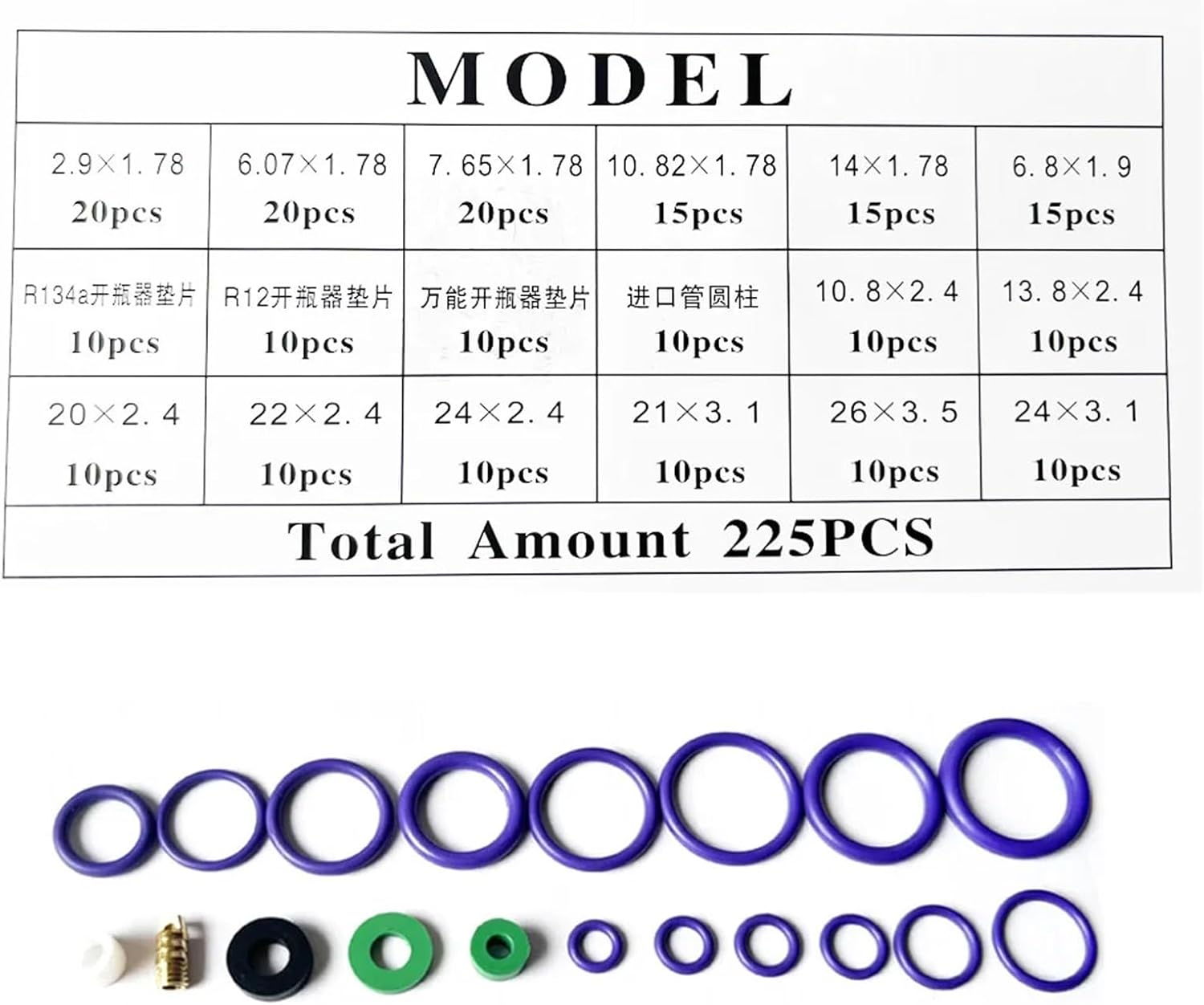 225Pcs NBR O-Rings Set For Car A/C System R22/R134a Air Conditioning Compressor Seal O-ring Gaskets Rubber Repair Washer Tool(225pcs)